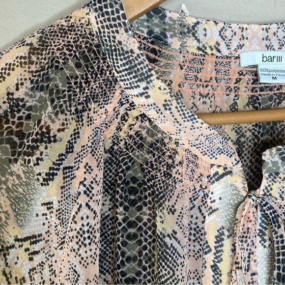 Bar III Women’s Blouse Snake Print Semi Sheer Bohemian Size Medium