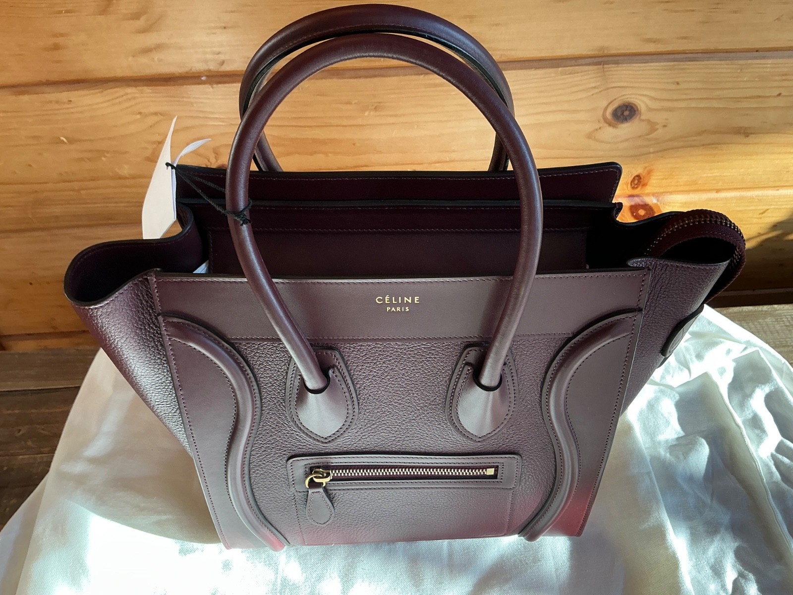 CELINE Micro Luggage Top Handle Handbag Bag New rare viral calfskin BURGUNDY
