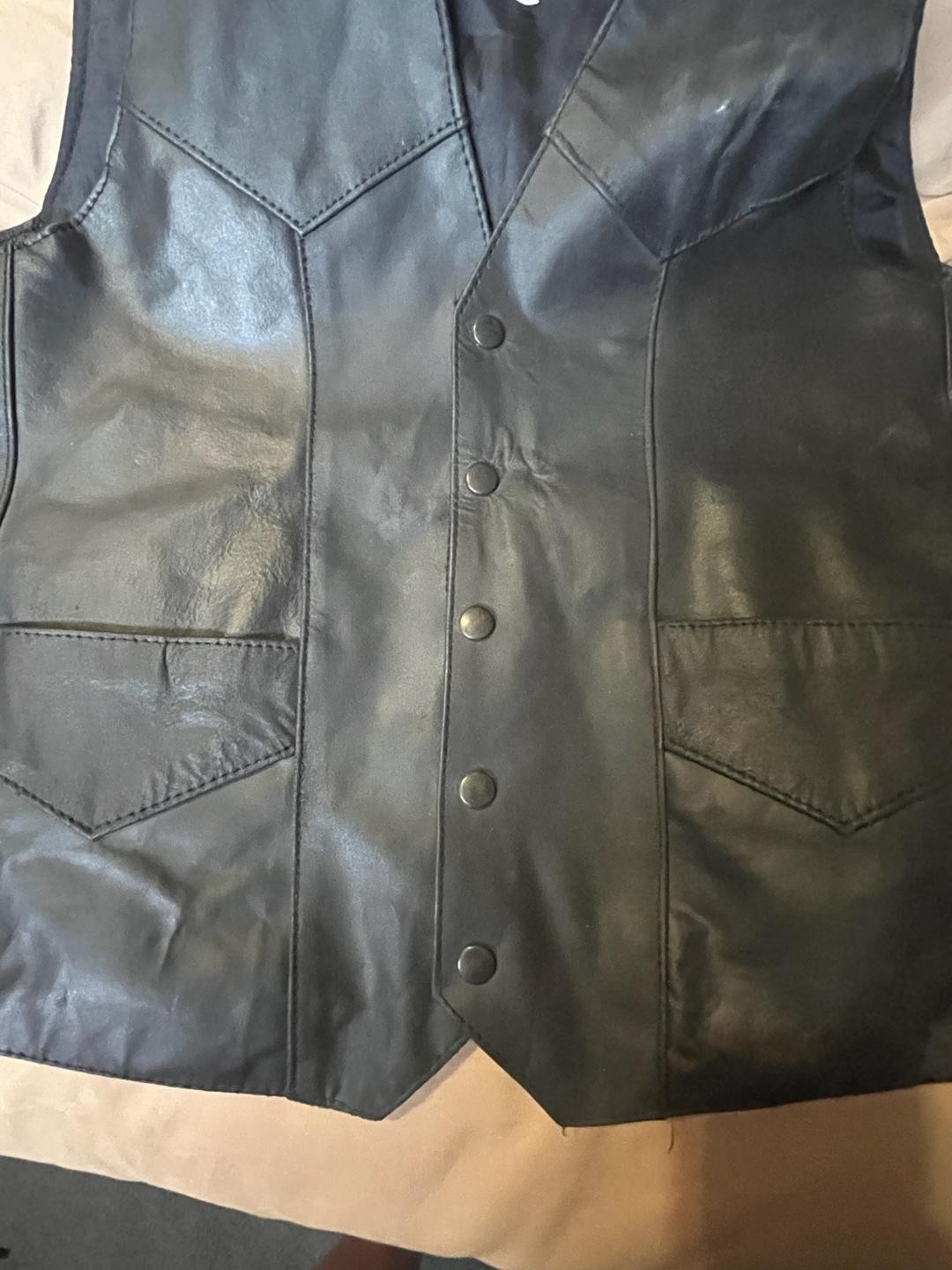 Vintage Hot Leathers Black Leather Vest – Side Lace-Up & Snap Front Size L