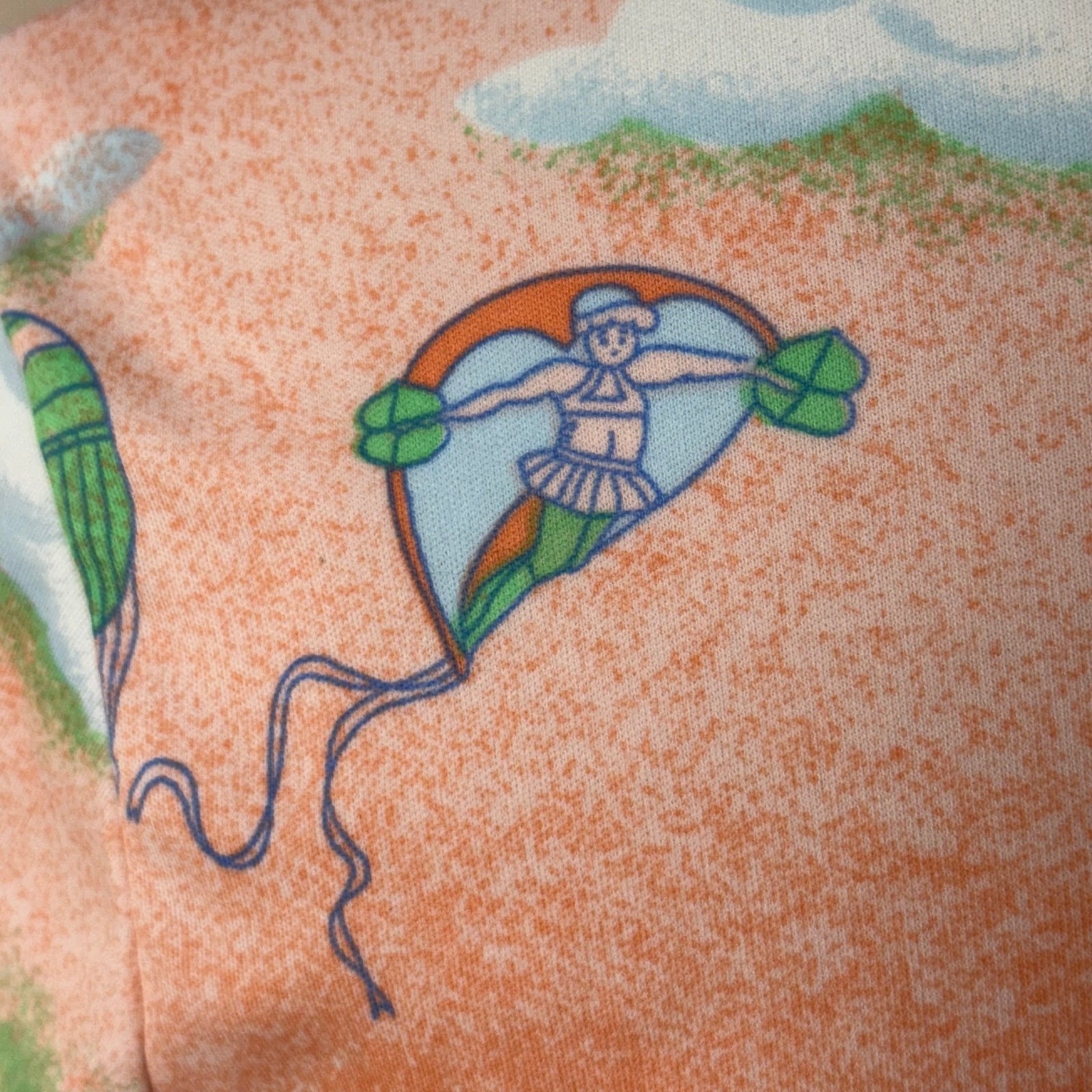 Vintage 70s Hot Air Balloon Clouds Sun Novelty Print Top Retro Mod Whimsical M