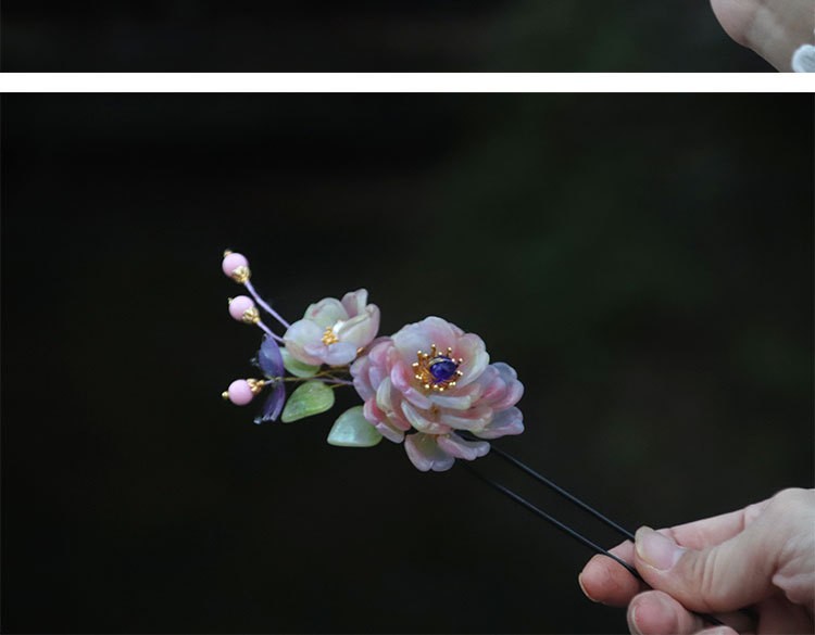 Rainbow Glass Hairpin U Shaped Traditional Chinese Hair Stick Hair Accessories
