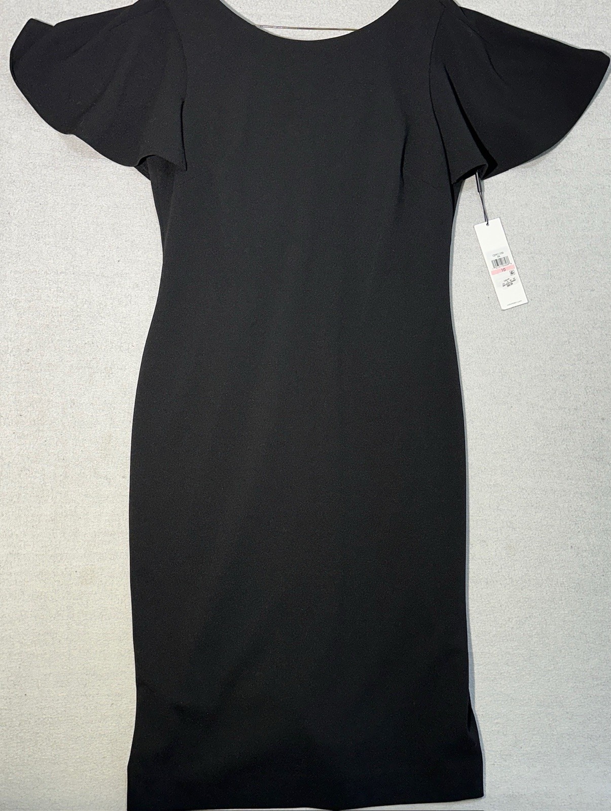 Calvin Klein Black Ruffle Flutter Sleeve V-Neck Sheath Knee Length Dress Size 10