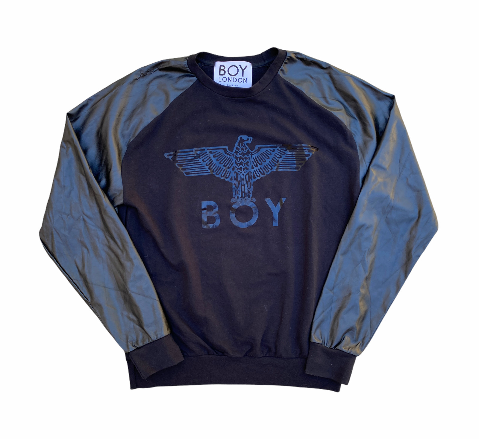 BOY LONDON Men’s Designer PU Shoulders Raglan Eagle Hawk Pullover Sweatshirt | M