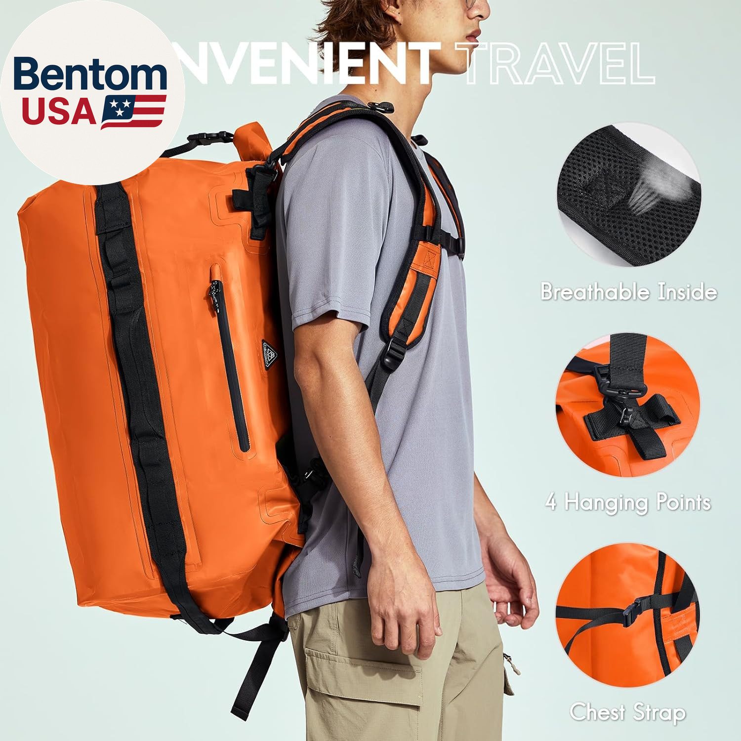 Large Waterproof Duffel Backpack Roll-Top Heavy Duty Dry Duffle Bag for Boating,