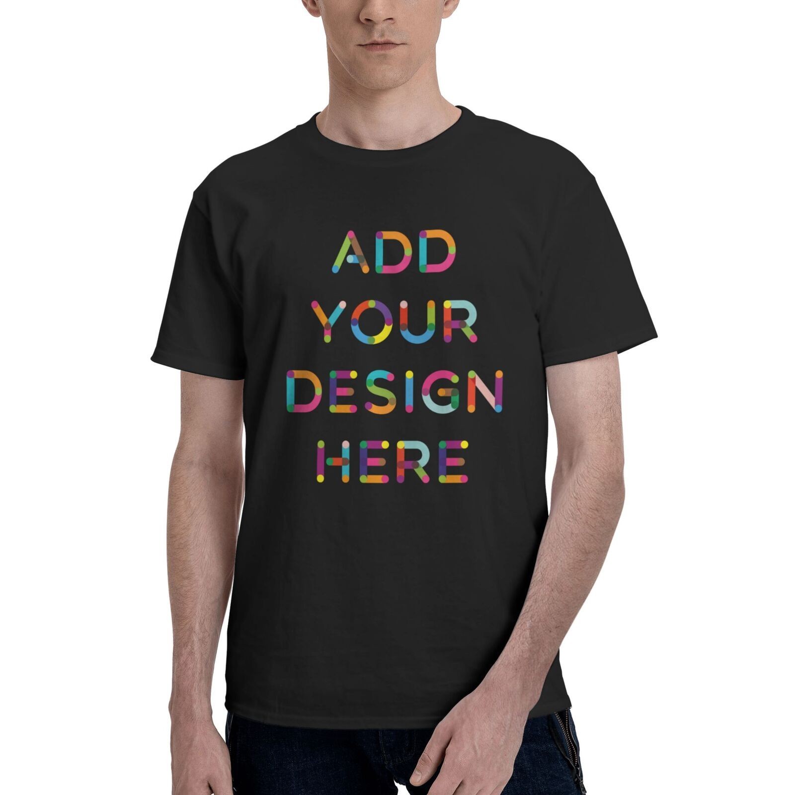 Custom Printed Men’s Black Cotton T-Shirt Personalized Text Photo Graphic Custom