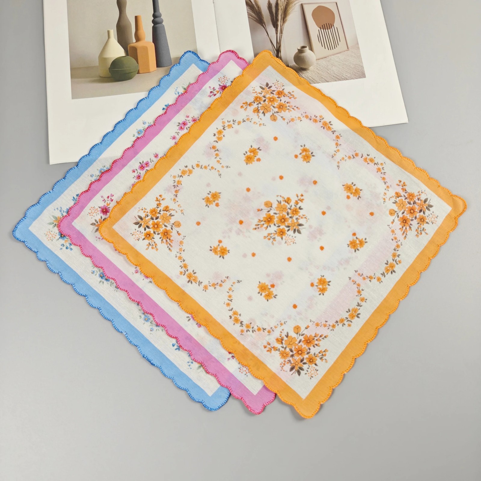 Mixed 12 pcs Square Hanky Cotton Vintage style floral Handkerchiefs Women 11.8“