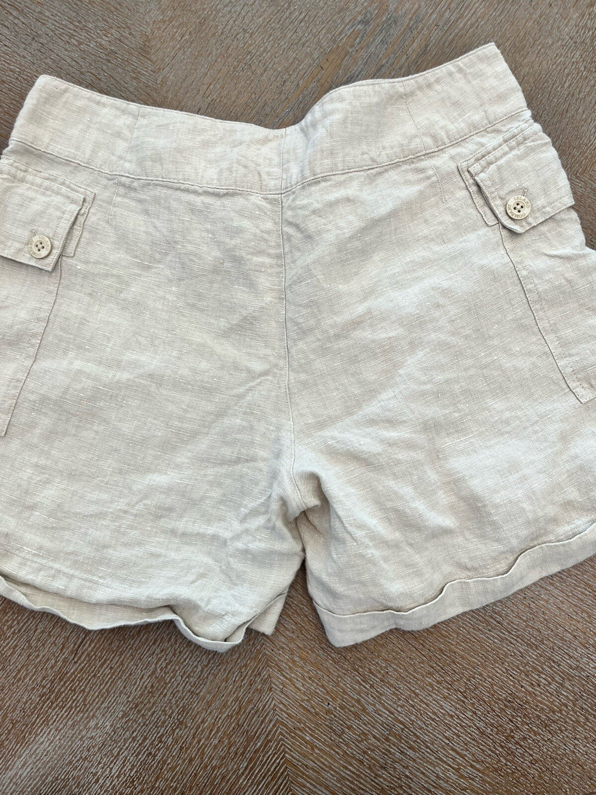 Island Company 100% Linen Cargo Shorts Size 10 Beige Waist 34” Inseam 5.5”