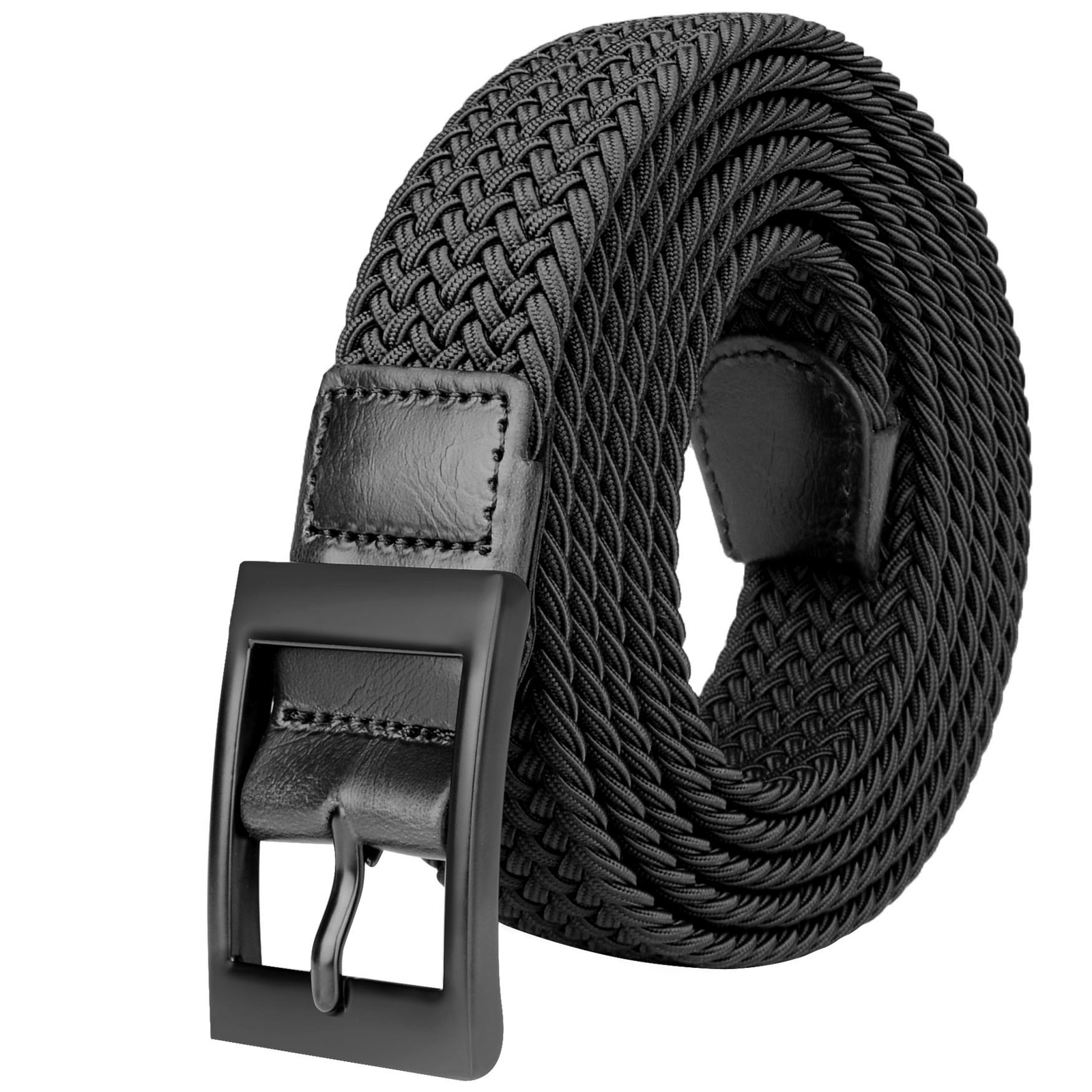 Belt Elastic Stretch Woven Braided for Men Women Plus Size Black Square Business