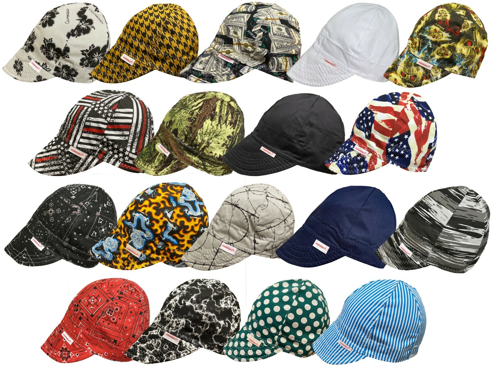 NWT 3 Welding Welders Hat Comeaux Caps ASSORTED Print Reversible 100% cotton