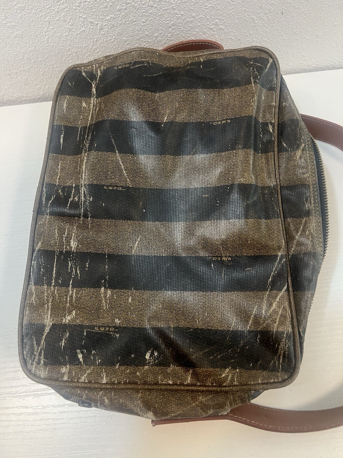 Fendi Bag Crossbody FF Logo Purse Brown Stripe Gold Buckle Zucca Long Man Camera