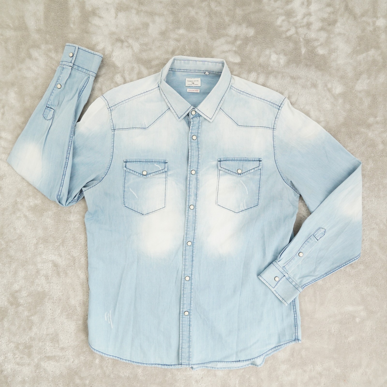 7 Diamonds Pearl Snap Shirt Men’s XL Denim Chambray Long Sleeve Western SMK-5336
