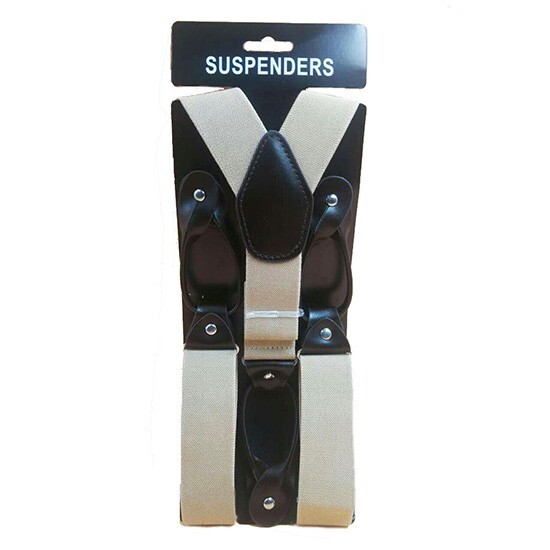 1pc Beige Color Adjustable Button Holes Link 1/3″ Wide Men’s Elastic Suspenders