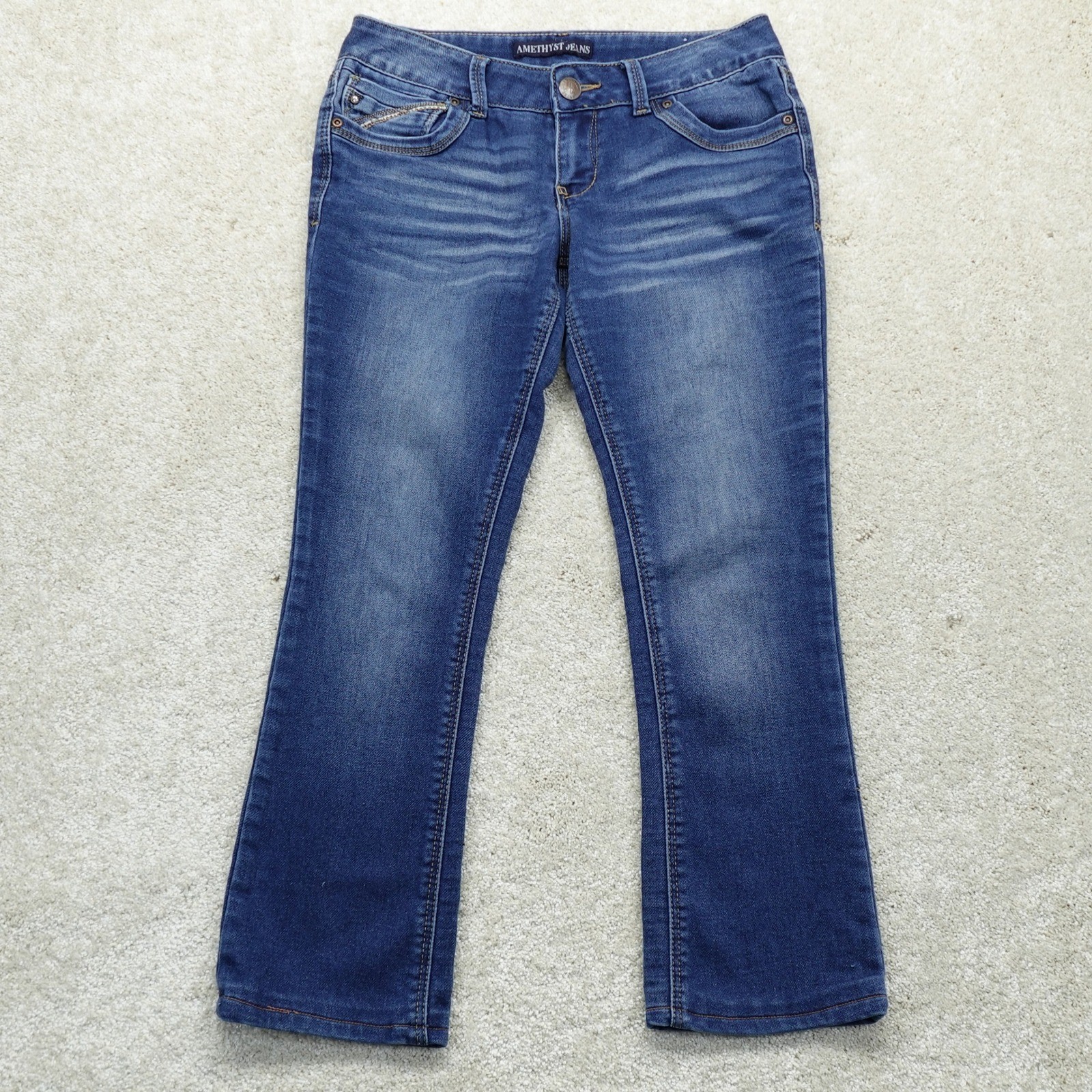Amethyst Jeans Bootcut Womens 3 Short Blue Medium Wash Embellished Excellent