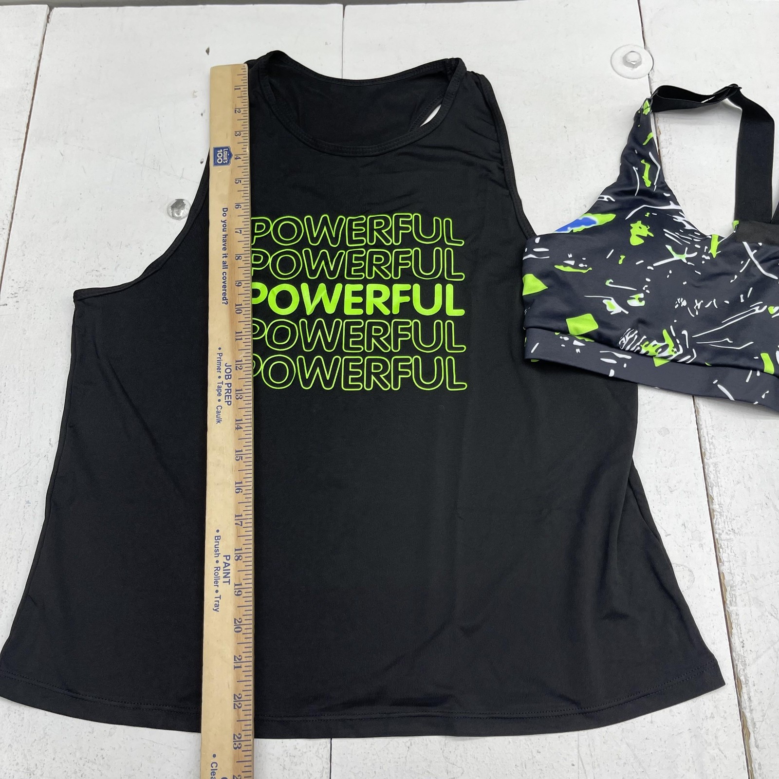 SHEIN Activewear 3 Piece Set Womens Large Black Powerful Tank Bra Leggings Print