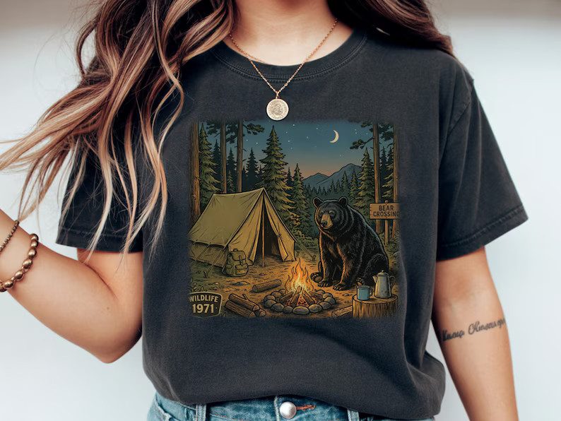 Camping Bear Nature Outdoor Adventure Comfort Tee