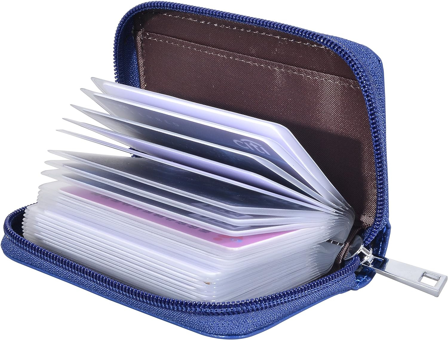 Genuine Leather Credit Card Holder Zipper Wallet w/ 26 Card Slots- RFID Blocking