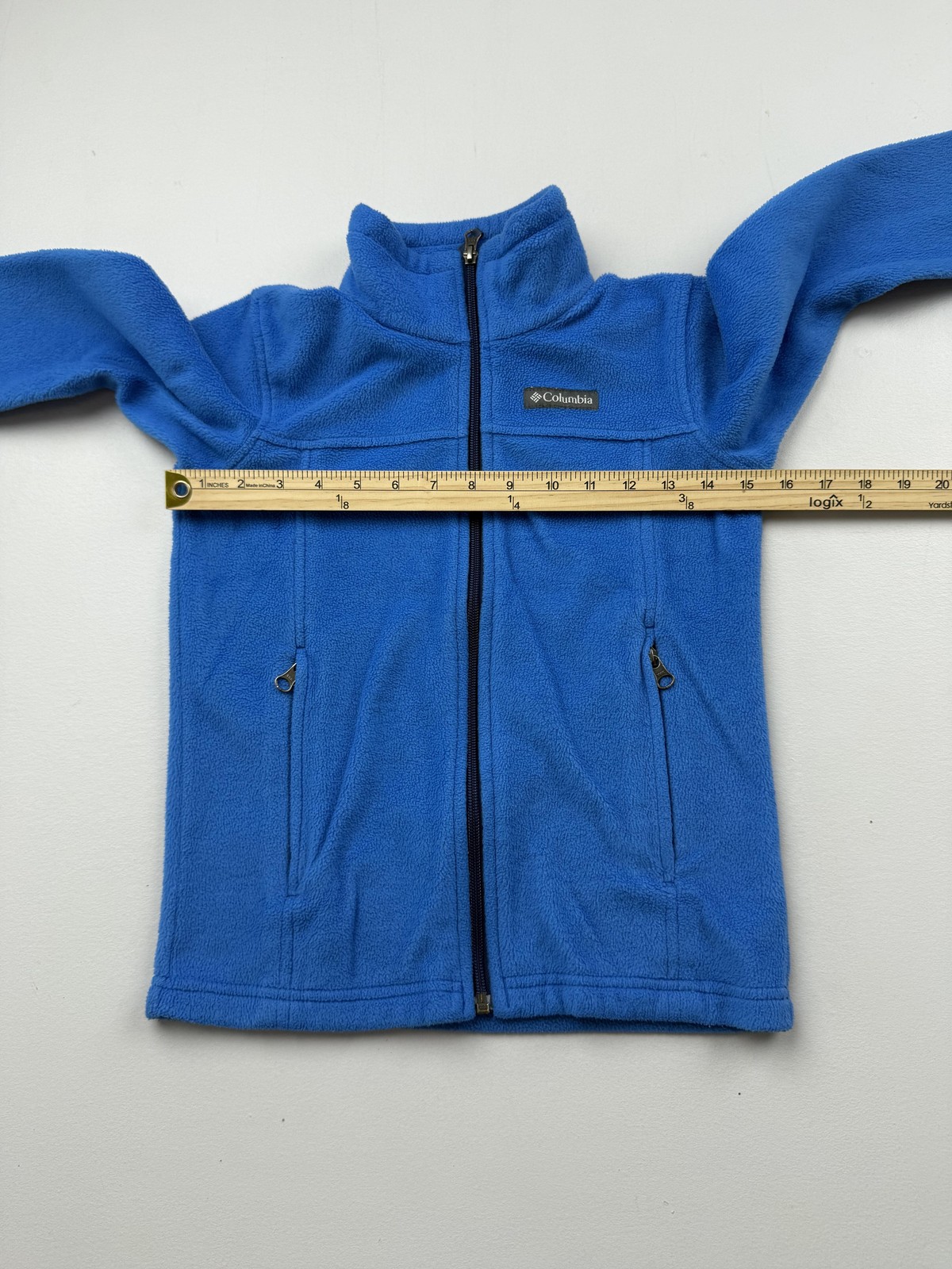 Columbia Fleece Jacket Youth Small Blue Full Zip Mock Neck Pockets Outdoor Warm