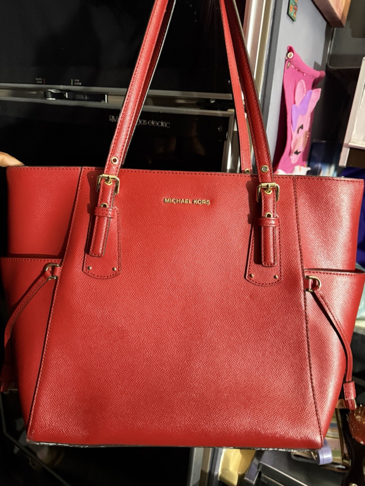 Michael Kors Voyager Large Leather Tote Shoulder Women Bag Dark Raspberry