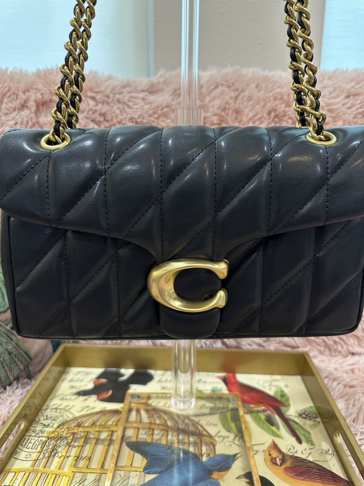 Coach Black Quilted Tabby 26 w/ Gold Chain Strap EUC
