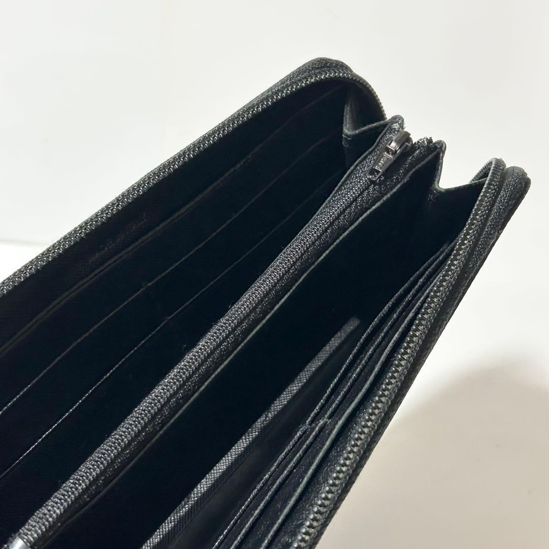 PRADA Nylon Round Zip Triangle Plate Long Wallet Black