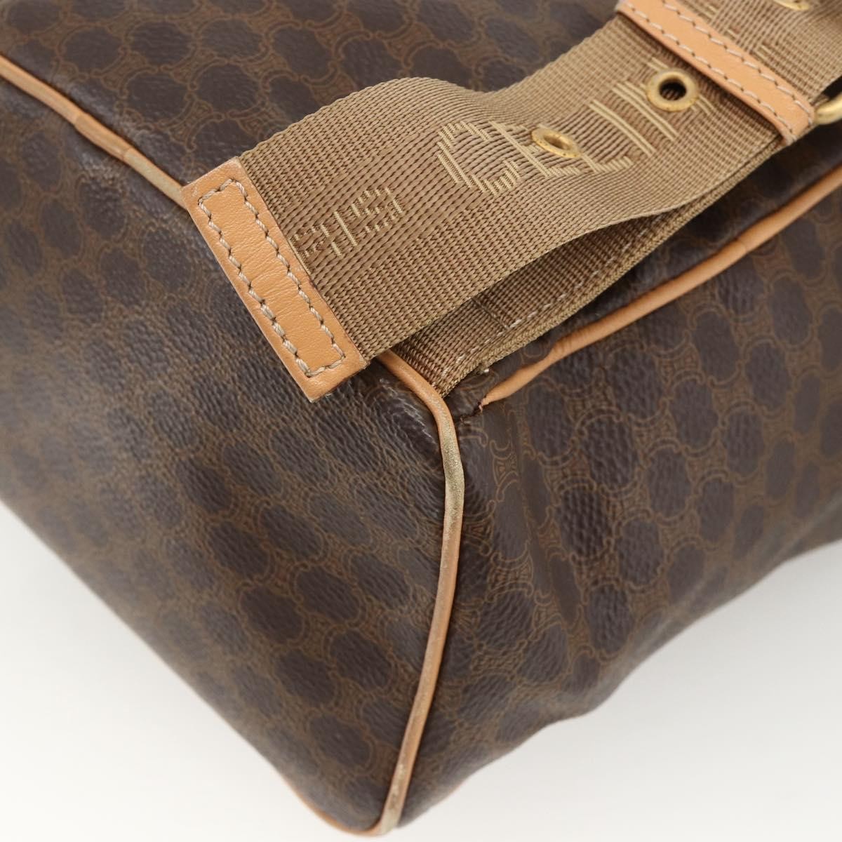 CELINE Macadam Canvas Backpack PVC Leather Brown Gold Auth ARZ862