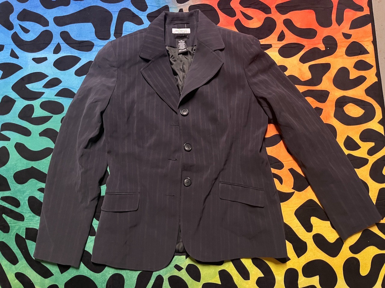 NANOTEX FABRIC BLACK PINSTRIPE BUTTON DOWN LONG SLEEVE BLAZER JACKET 14T