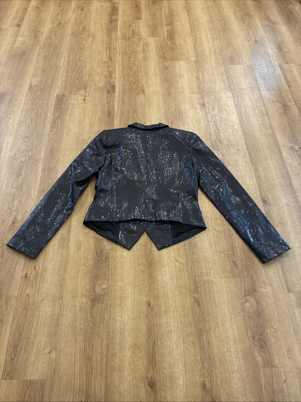 Free People Size 4 Black Sequin Notched Lapel One button Tailored Blazer