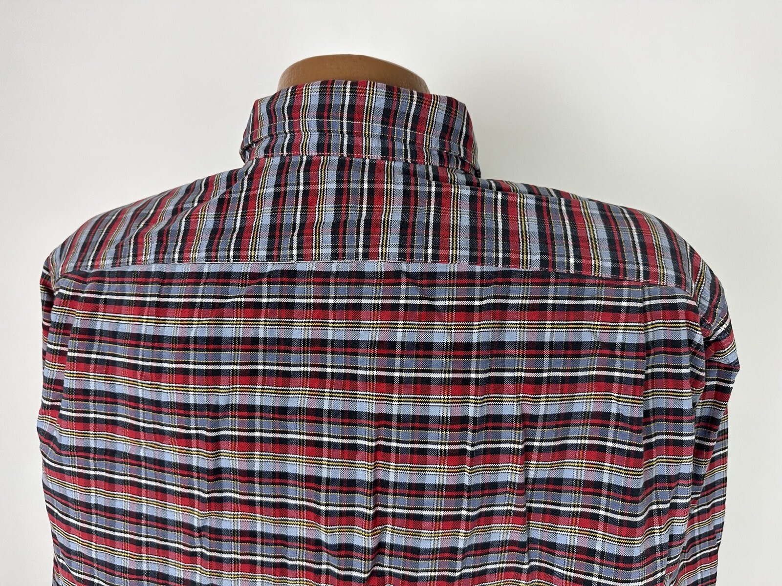 Vintage Oxford Shirt Men Large Casual Gray Red Plaid Button Down Cremieux STAIN