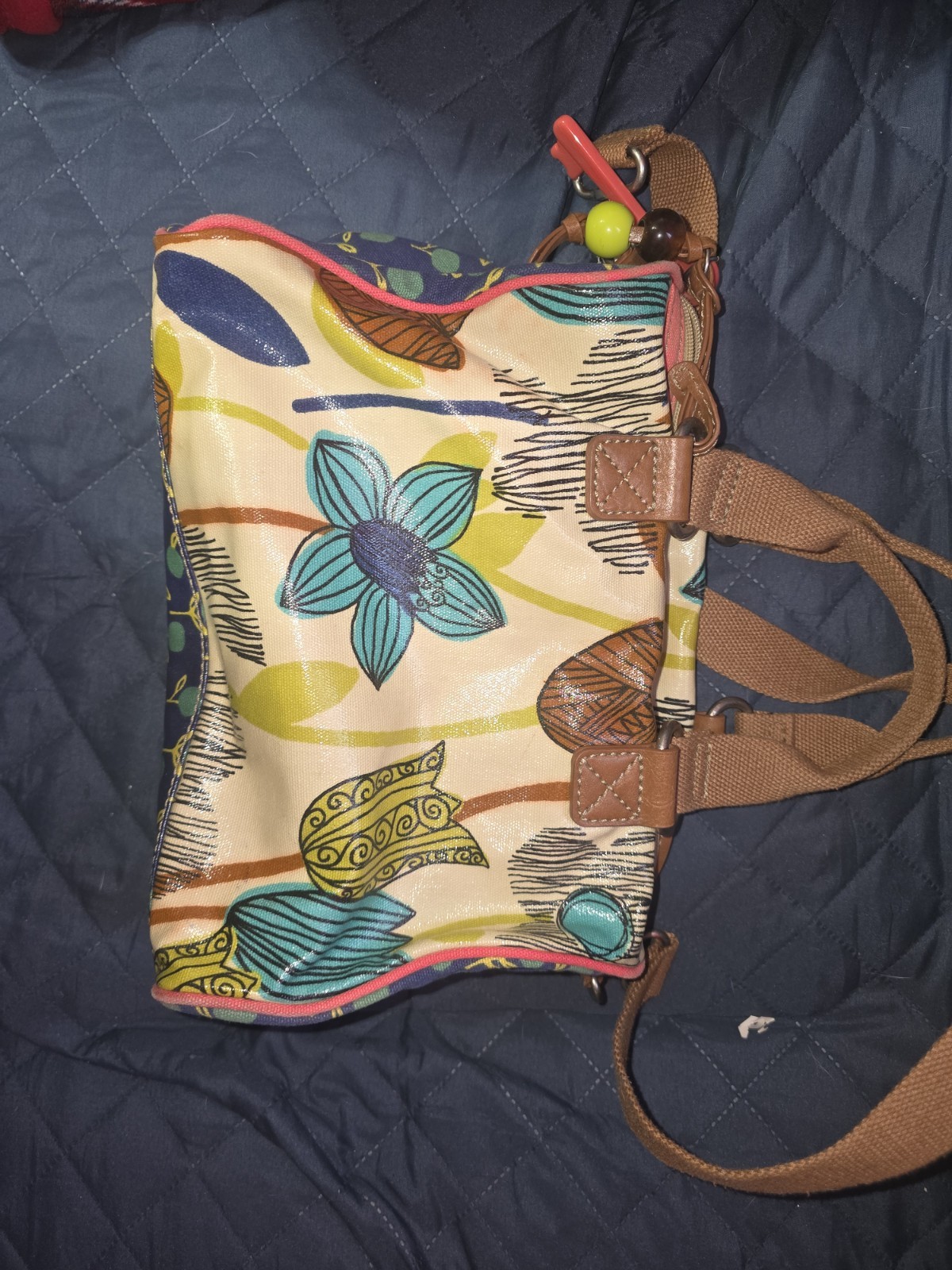 Fossil Key-Per Multicolor Floral Shoulder Bag Zip Closure Charm Lined Pockets