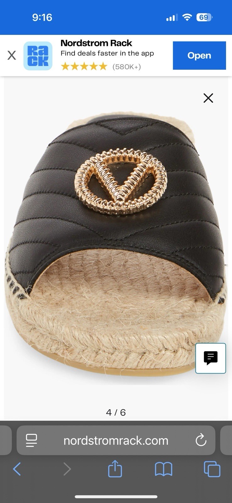 Valentino VLogo Black Leather Espadrille Slide Sandals Women’s US 7 EU 37