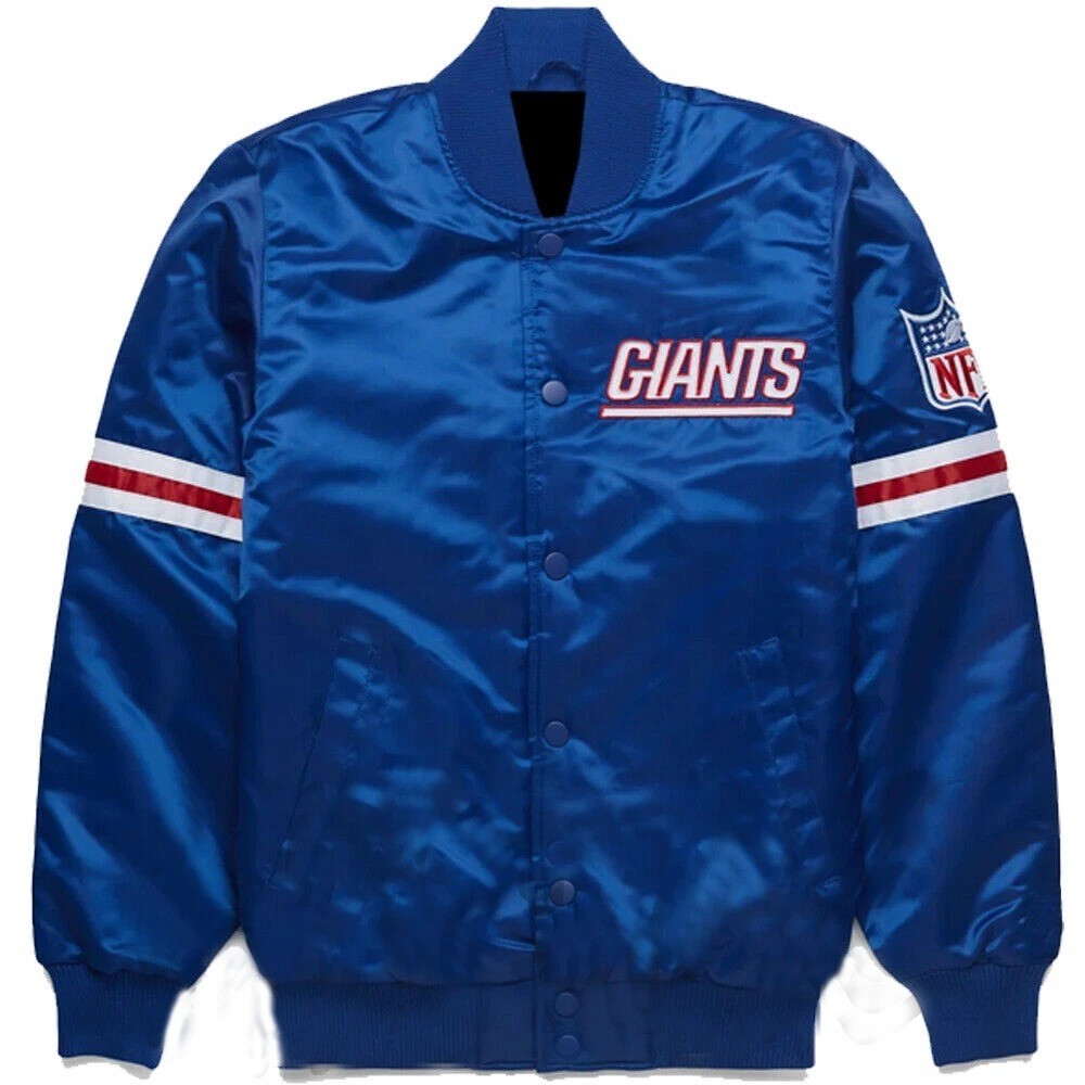 Men’s GIANTS Classic Blue Satin VARSITY Jacket Letterman Bomber Style Jacket