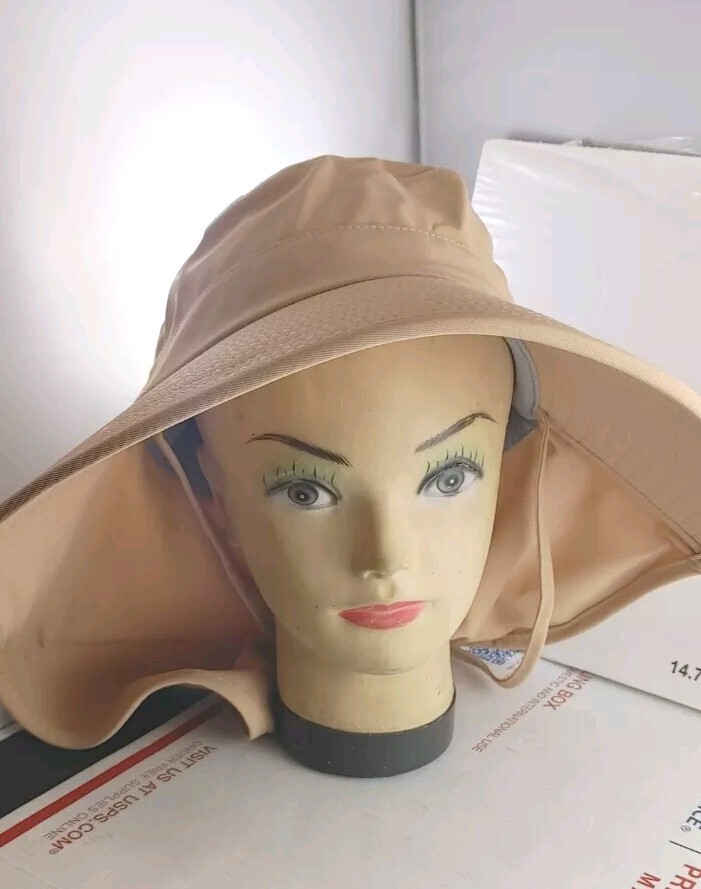 Women’s Wide Brim Sun Hat with Neck Flap and Pony Tail Hole Beach Garden Chic