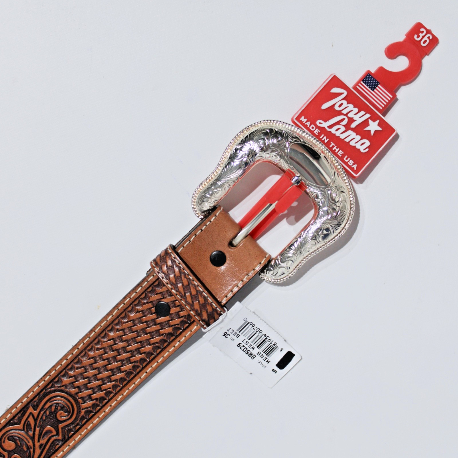 NWT Tony Lama Made in USA Brown Leather Western Belt Men Size 36 (44″ x 1.5″)