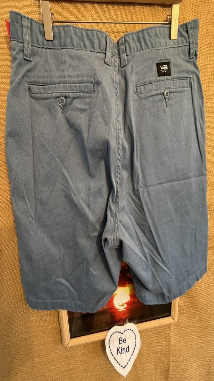 Vans men’s Chino 35 short stretch blue flat solid pockets zipper button closure