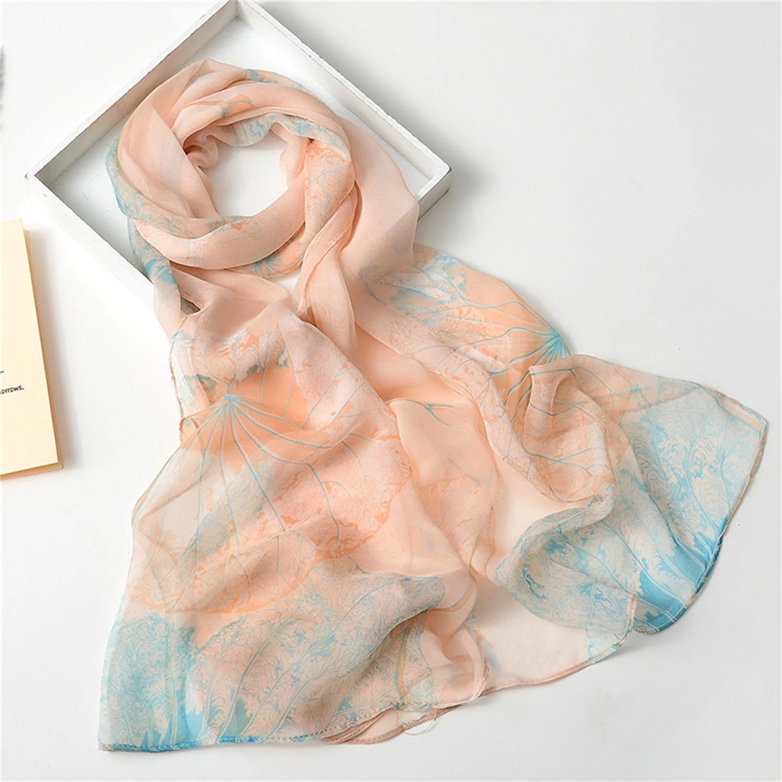 Peach Breeze Fashion Scarf Women’s Chiffon Printed Soft Fashion Wrap 63 x 19 in