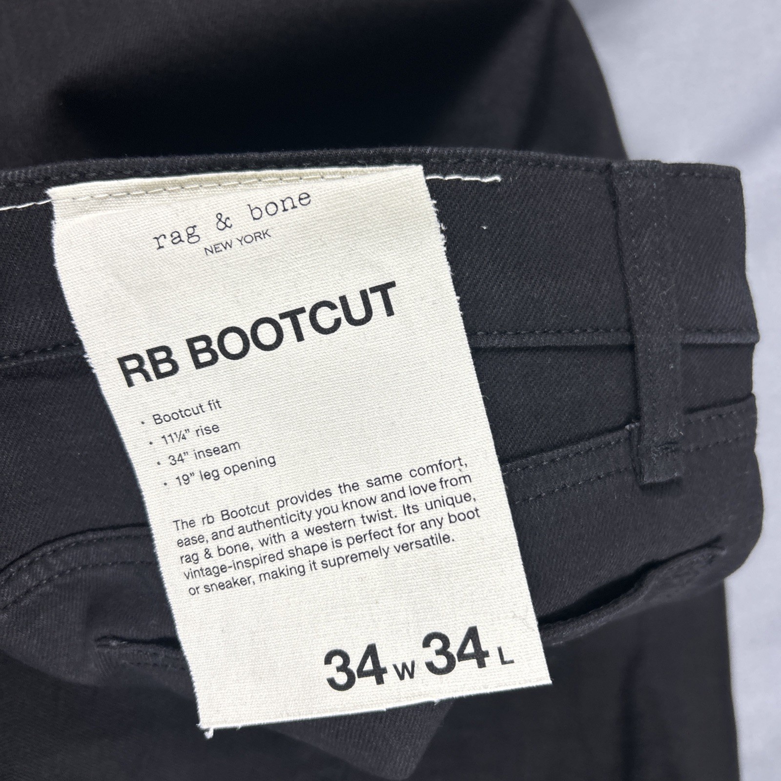 Rag & Bone Jeans Bootcut 34 x 34 Black Cotton Spandex NWT MSRP $198