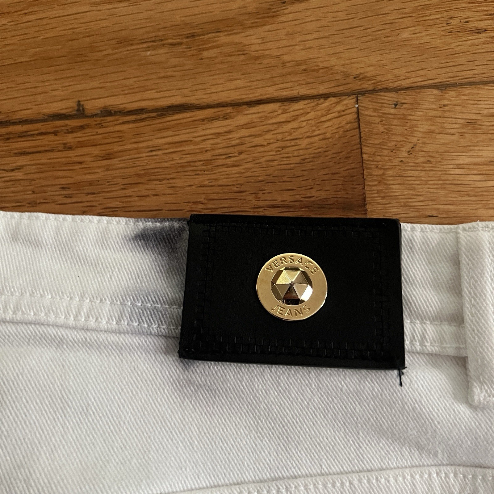Versace Jeans Mens 32 White Denim Medusa Button Made Albania Distressed Slim