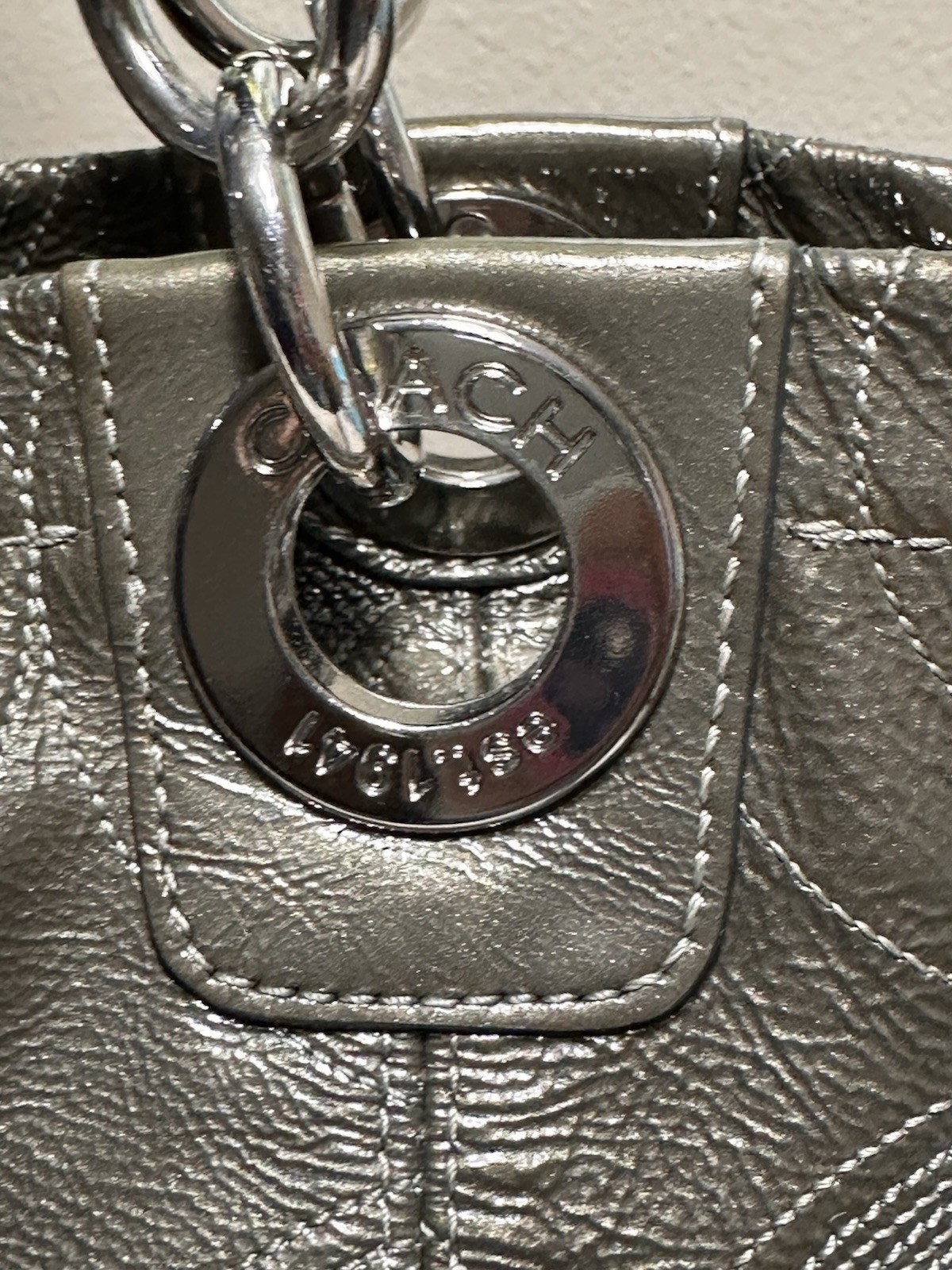 COACH ALEX Stitched Green Patent Leather Shoulder Tote Purse Bag 14265