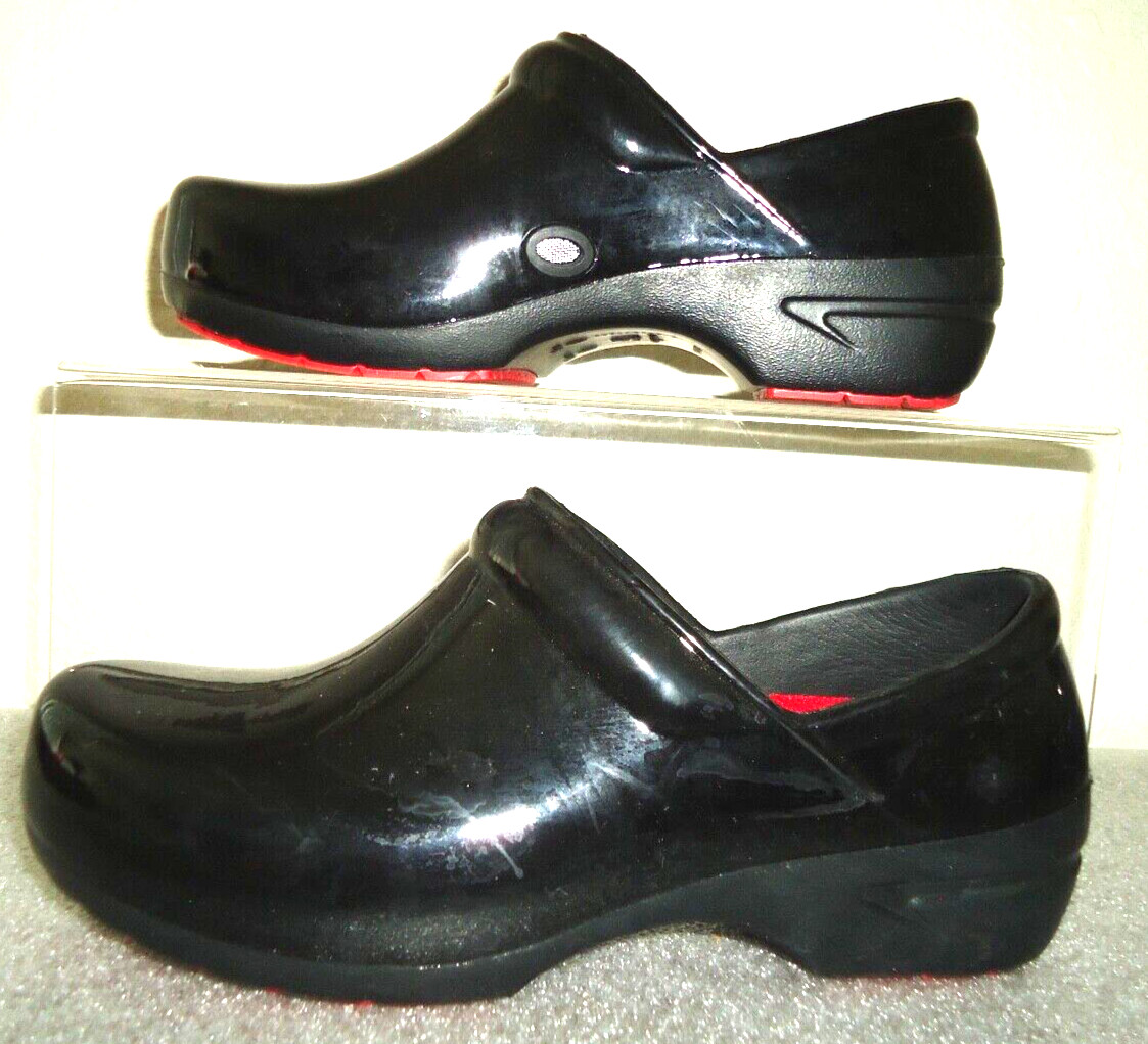 #3 Anywear Slip Resistant 7 Women / 5 Men Unisex Black/Red Patten Leather Clogs