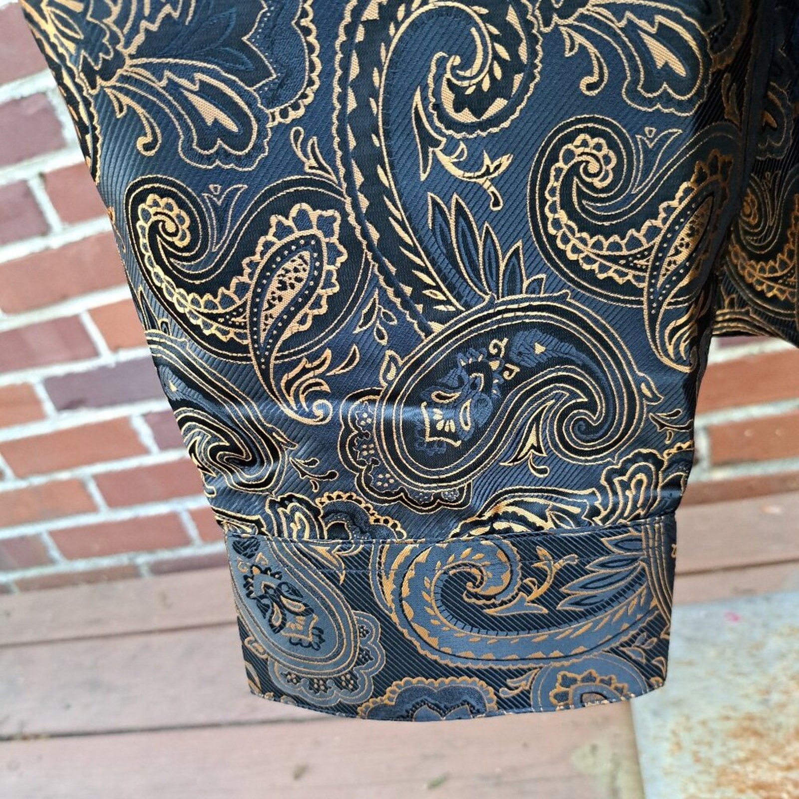 rry Wang Men Metallic Gold Paisley Long Sleeve Shirt Size 4XL NWT