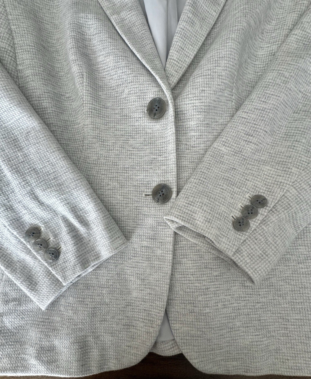 TALBOTS Aberdeen Knit Blazer Jacket Heather Gray Two Button Stretch Comfort (1X)