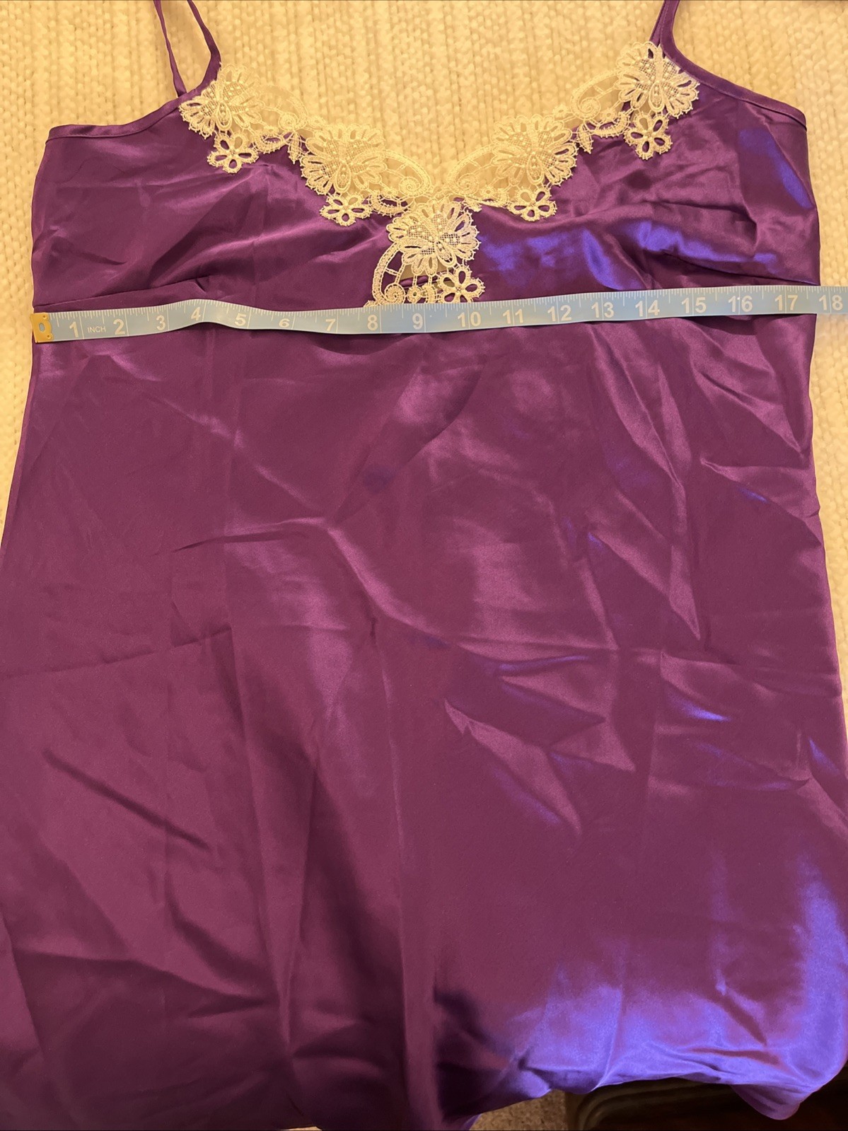 NWT SilkSilky 100% Silk Chemise Nightgown Purple Lace Trim Back Size M