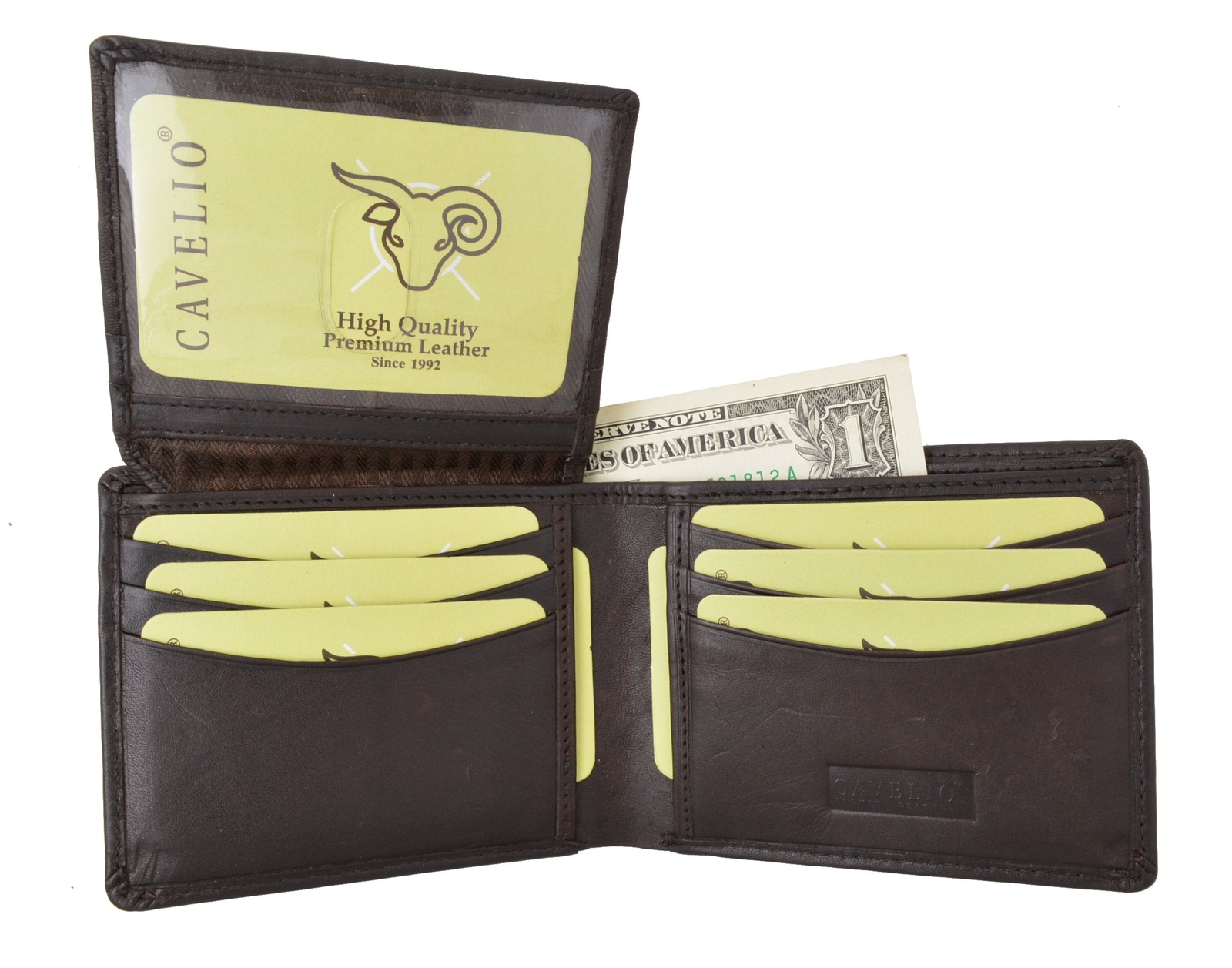 Cavelio High Quality Mens Genuine Leather Flap Up ID Card Holder Bifold Wallet