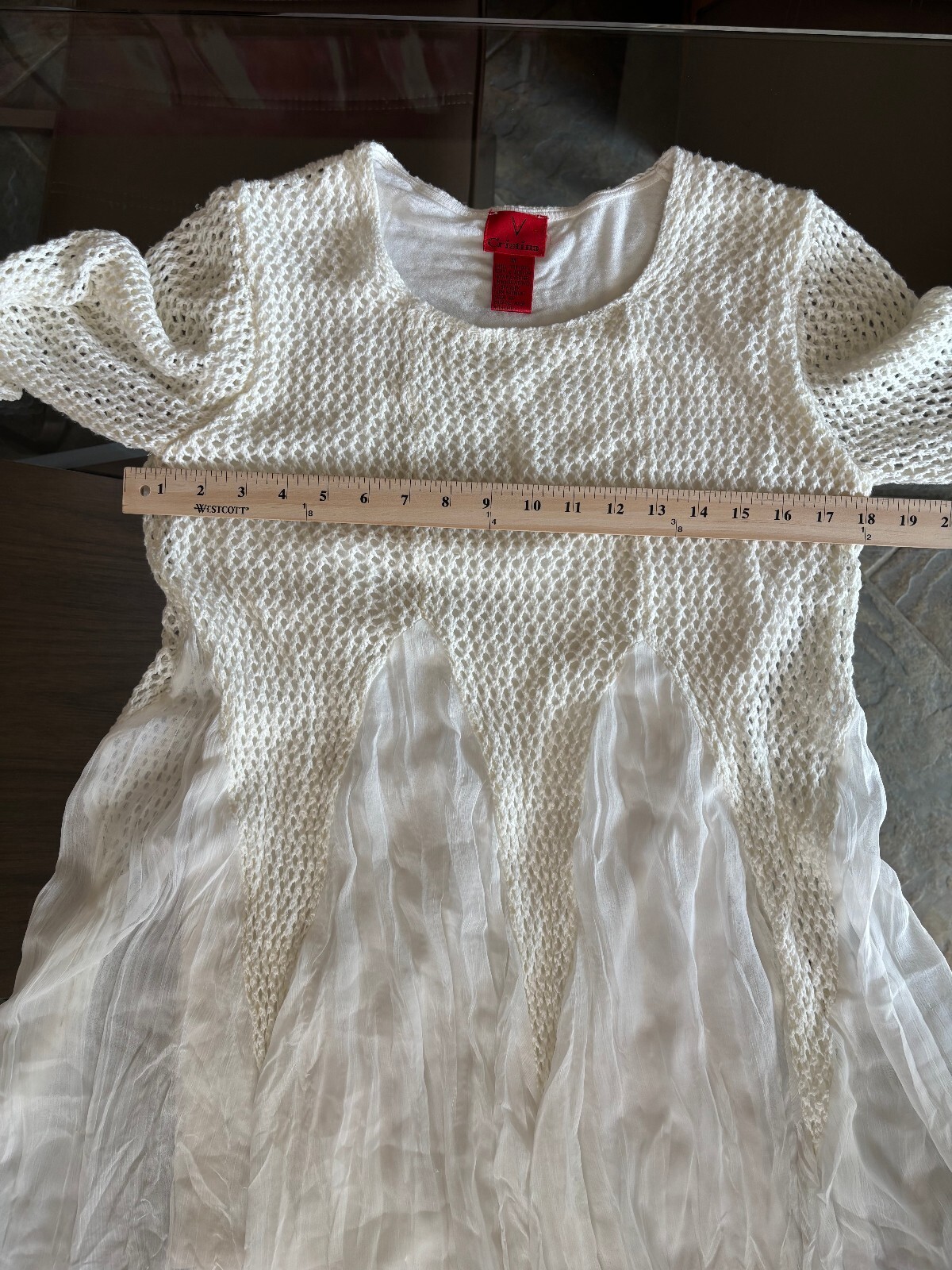 Cristina V White Crochet Open Knit Tunic – Fairycore Layering Dress Medium
