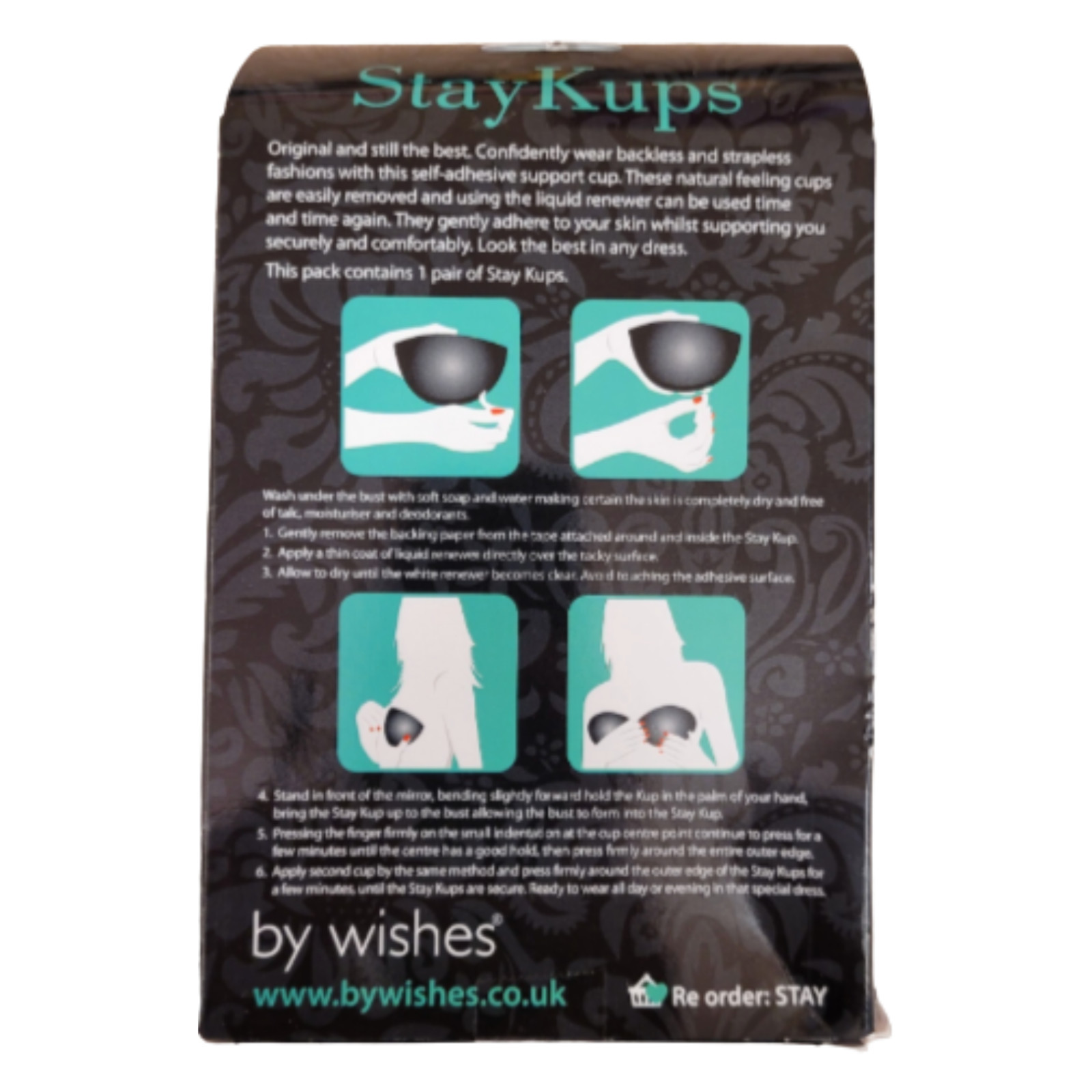 Self Adhesive C Cup Bra Stay Kups by WISHES Black Re-Usable New In Box