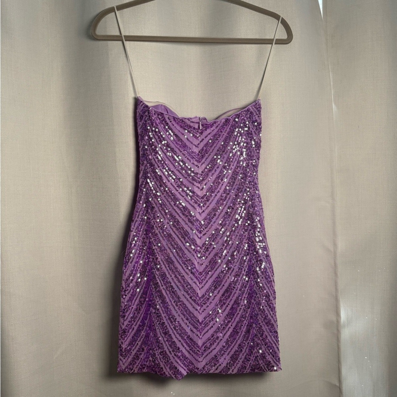 Hello Molly Stars Shining Bright Lavender Purple Sequin Strapless Mini Dress XS
