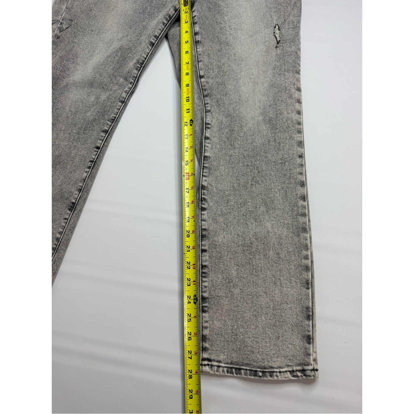 MBX Denim Men’s Distressed Grey Acid Wash Jeans 36×30 Streetwear Y2K