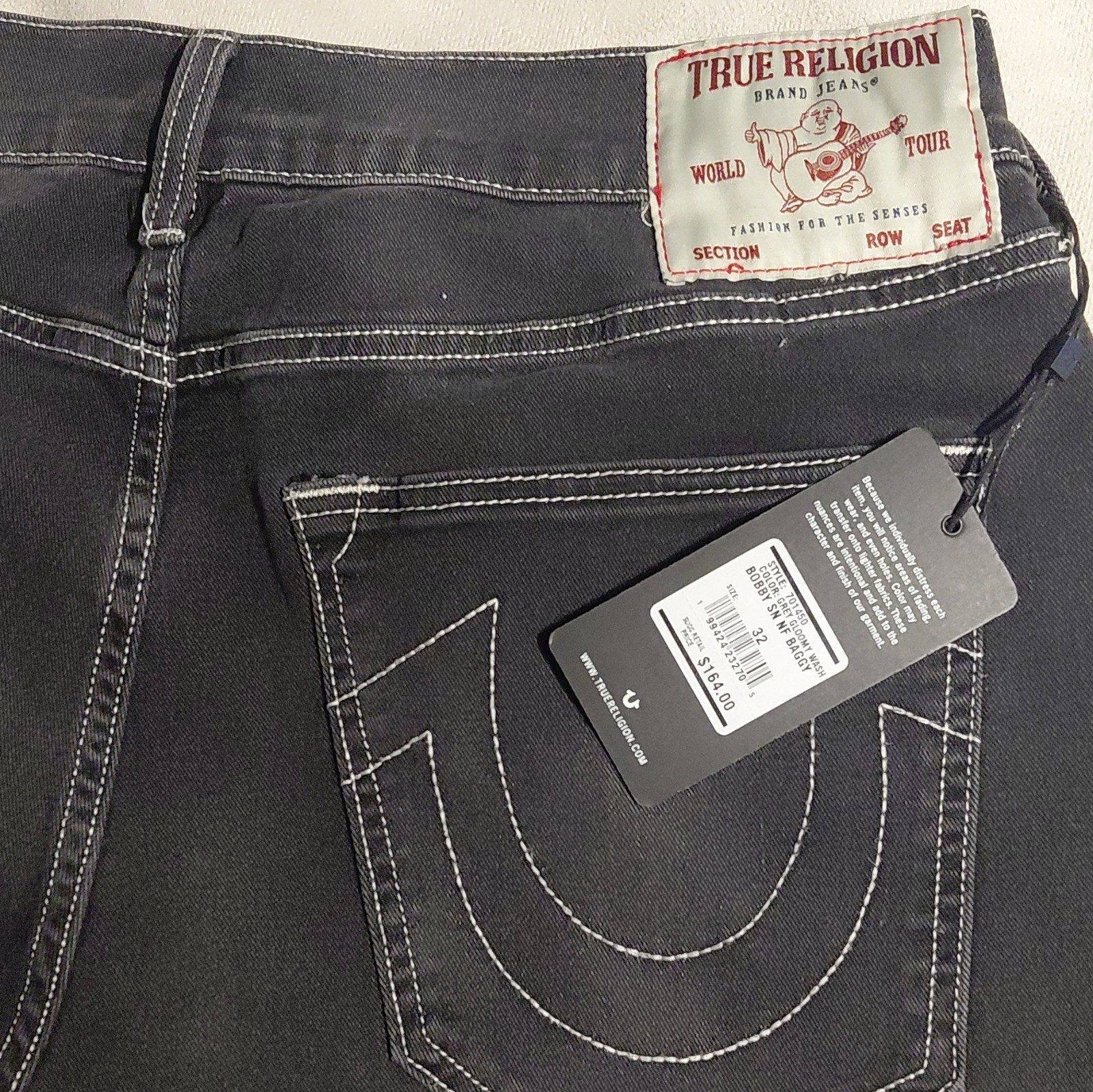 True Religion Men’s Straight Fit Black Dark Wash Denim Jeans 5-Pocket NWT