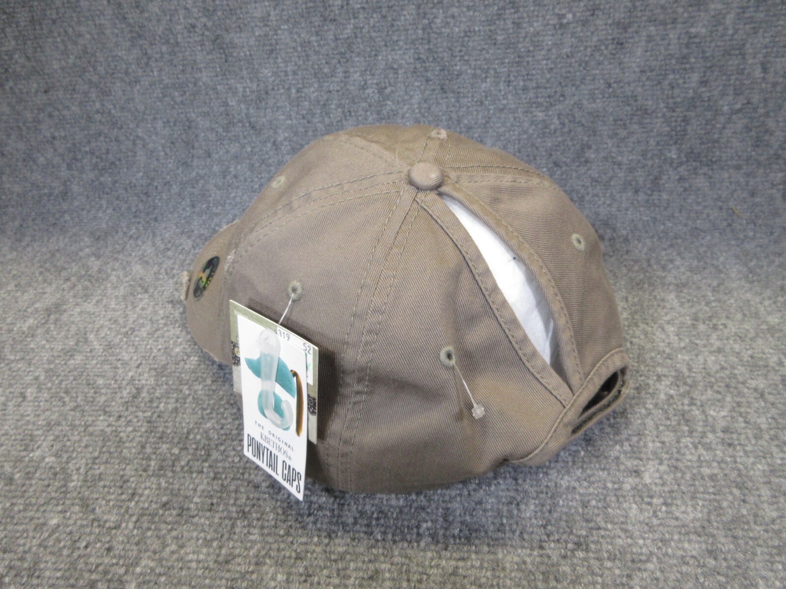 Kbethos Ponytail Hat Cap Hook And Loop Strap Back Gray Distressed Womens NEW NWT