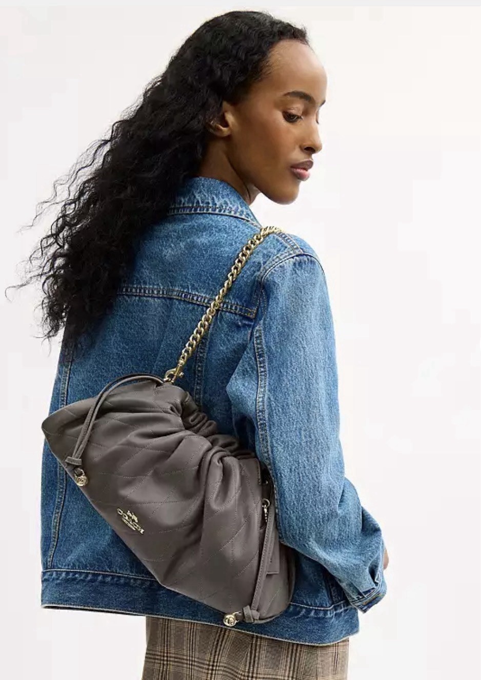 NWT Faye Large Shoulder & Crossbody Bag Quilting Nappa Leather CCZ58 Gold/Slate
